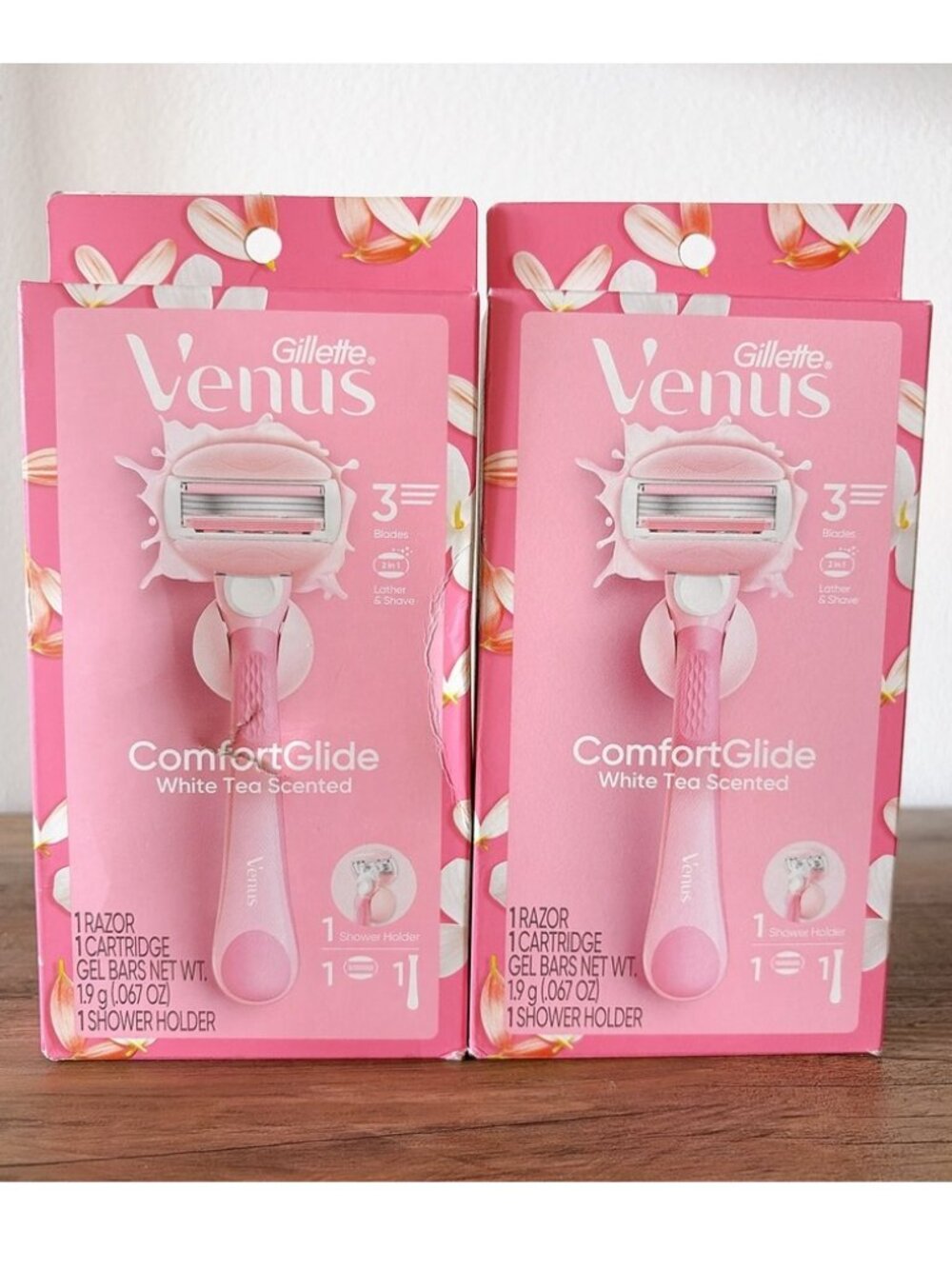 2x Gillette Venus Women's Razor White Tea ComfortGlide w/ Handle, Blade Refills